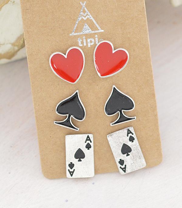 WHAT'S NEW :: Wholesale 3PC Set Ace Card Earrings