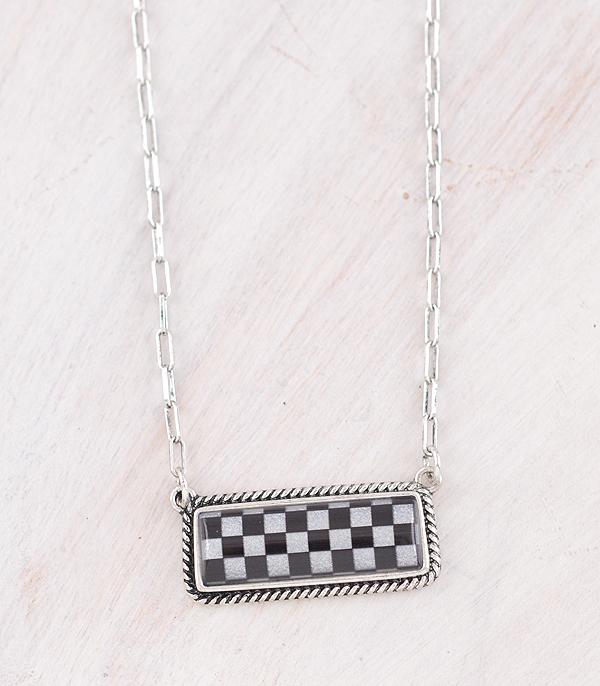 NECKLACES :: WESTERN TREND :: Wholesale Checkerboard Bar Necklace