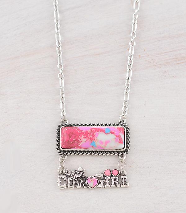 New Arrival :: Wholesale Cowgirl Pink Stone Bar Necklace