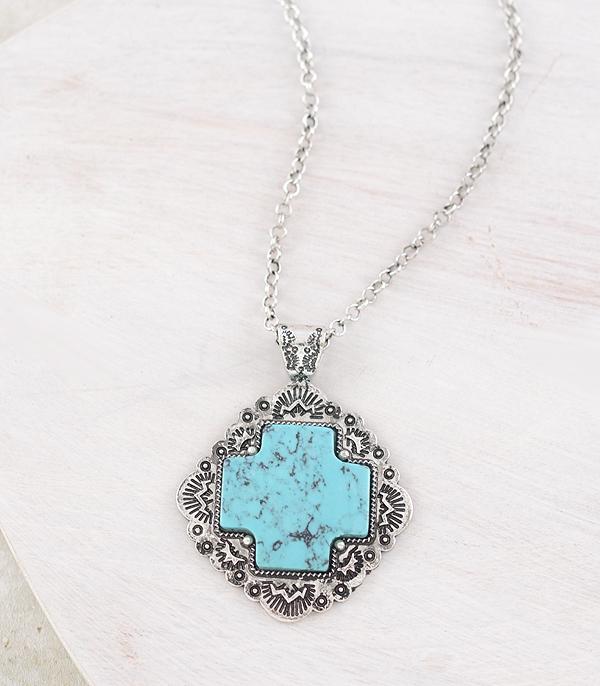 NECKLACES :: CHAIN WITH PENDANT :: Wholesale Western Turquoise Cross Pendant Necklace