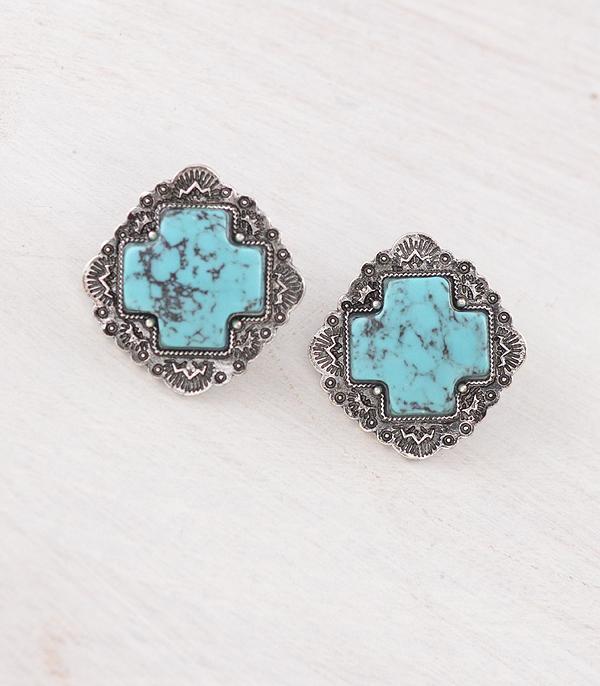 New Arrival :: Wholesale Western Turquoise Cross Concho Earrings
