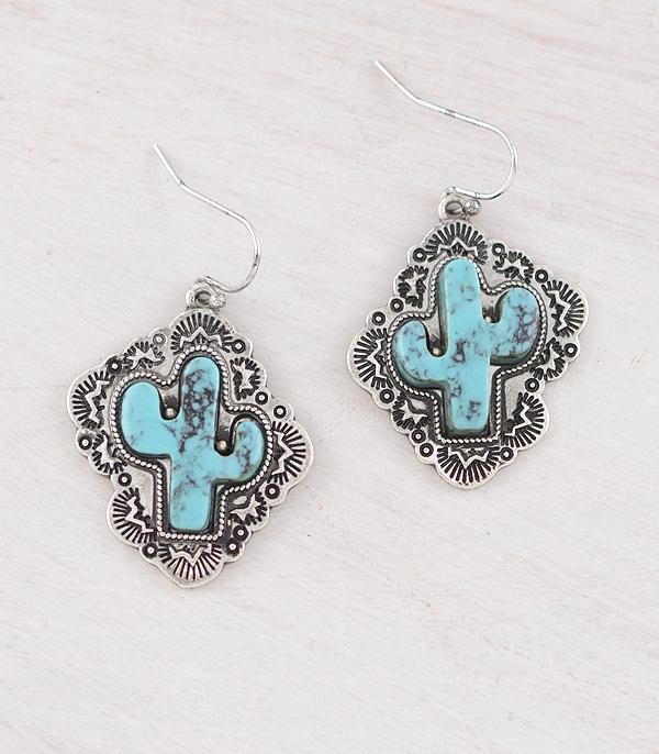 New Arrival :: Wholesale Western Turquoise Cactus Earrings