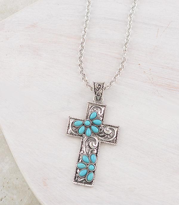New Arrival :: Wholesale Western Turquoise Cross Pendant Necklace