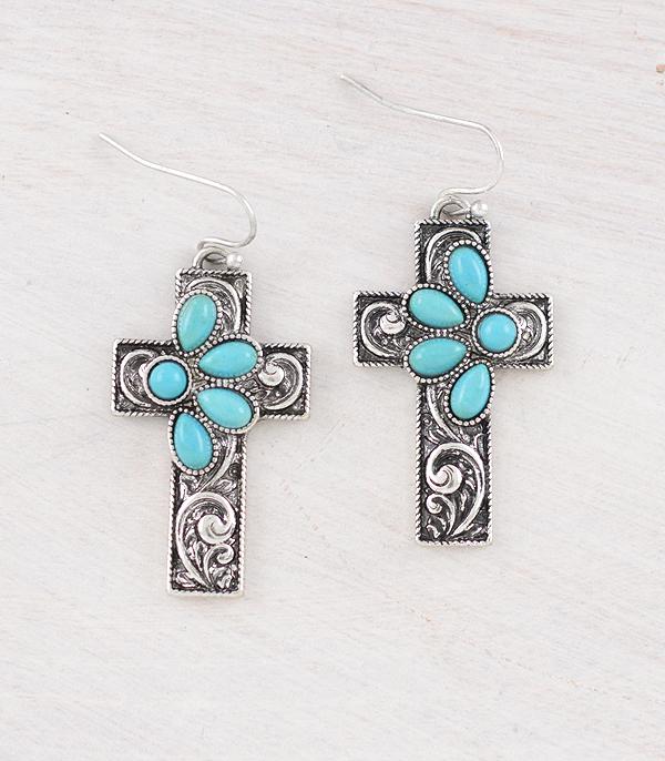 New Arrival :: Wholesale Western Turquoise Cross Earrings