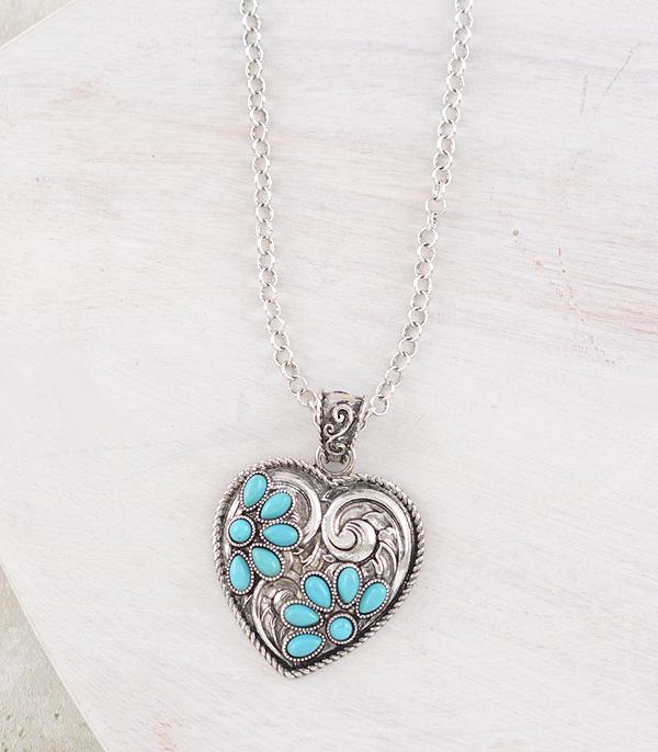 NECKLACES :: CHAIN WITH PENDANT :: Wholesale Western Turquoise Heart Necklace