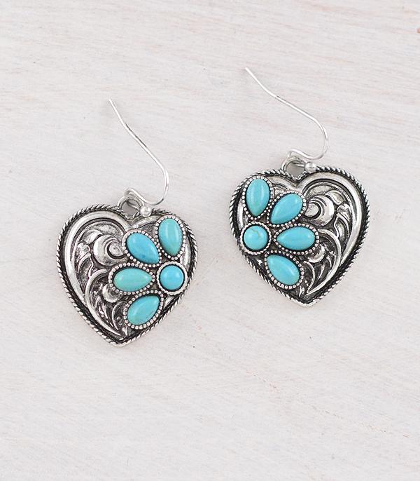 New Arrival :: Wholesale Western Turquoise Heart Earrings