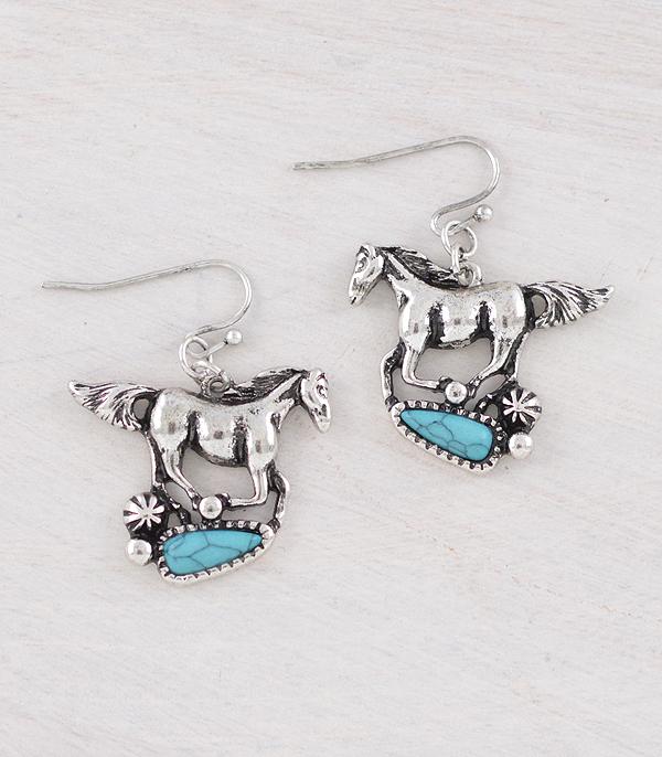 New Arrival :: Wholesale Western Turquoise Horse Earrings