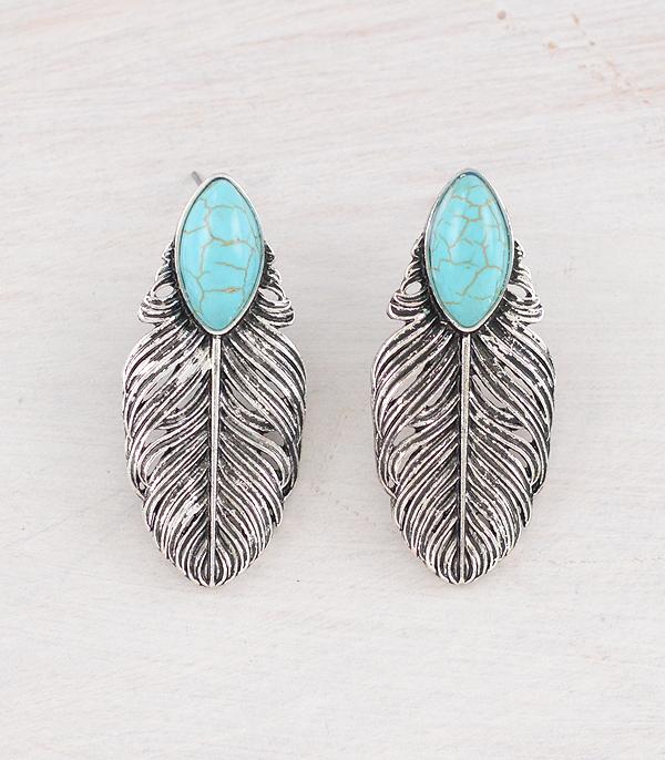 EARRINGS :: WESTERN POST EARRINGS :: Wholesale Western Turquoise Feather Earrings