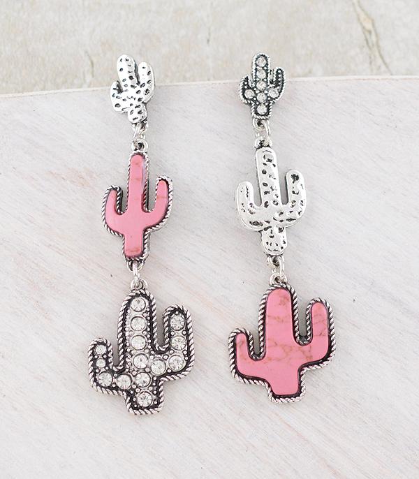 EARRINGS :: WESTERN POST EARRINGS :: Wholesale Western Cactus Drop Earrings