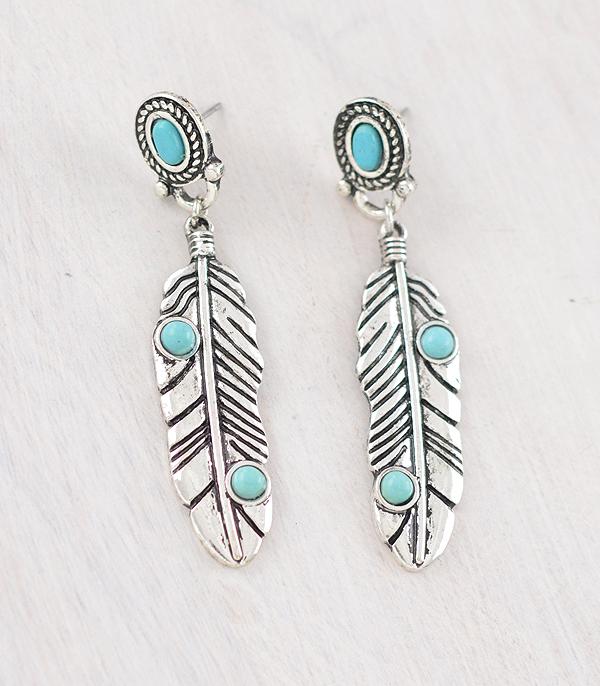 EARRINGS :: WESTERN POST EARRINGS :: Wholesale Western Turquoise Feather Earrings