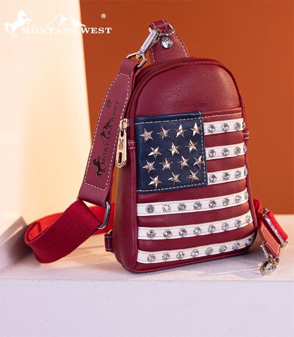 <font color=RED>RED,WHITE, AND BLUE</font> :: Wholesale Montana West American Flag Sling Bag