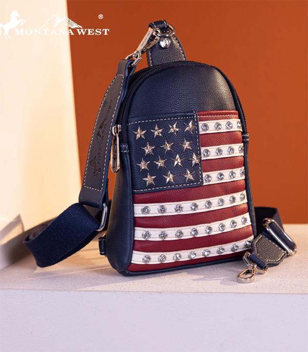 <font color=RED>RED,WHITE, AND BLUE</font> :: Wholesale Montana West USA Flag Sling Bag