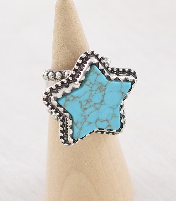 New Arrival :: Wholesale Western Turquoise Star Cuff Ring