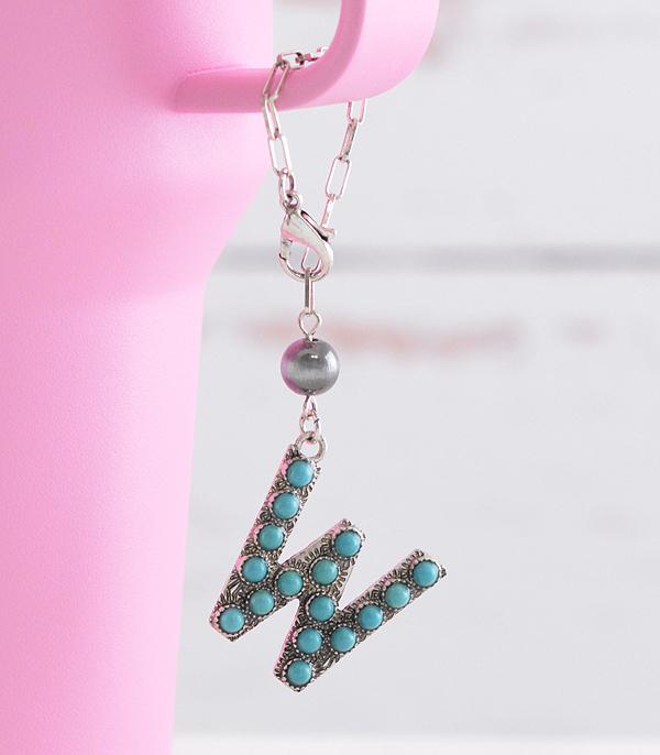 INITIAL JEWELRY :: GIFT ITEM :: Wholesale Western Turquoise Initial Tumbler Charm