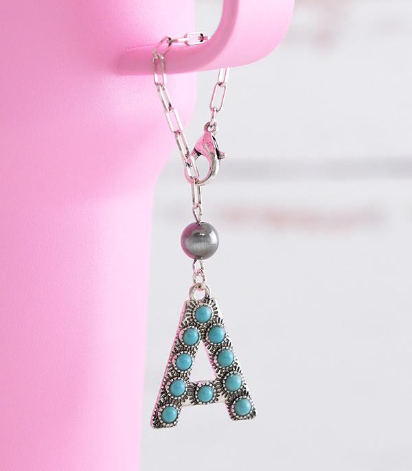 New Arrival :: Wholesale Western Turquoise Initial Tumbler Charm