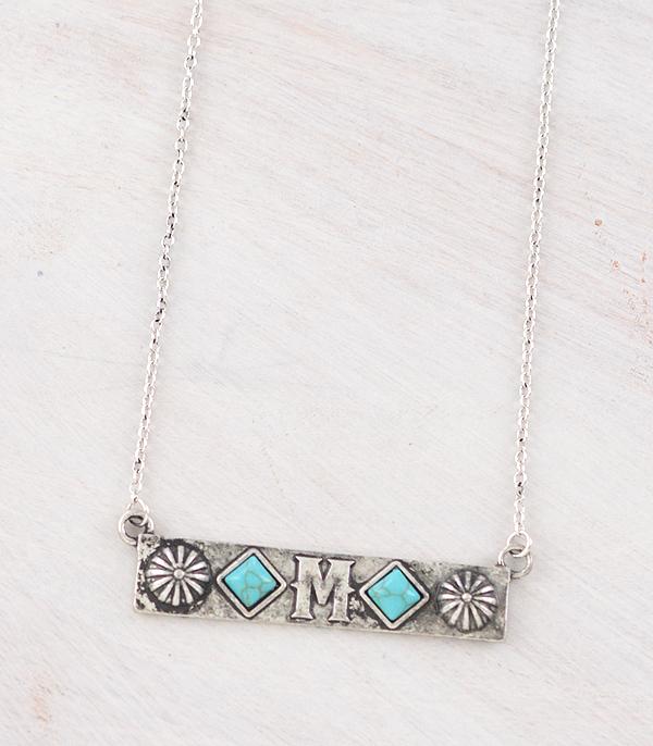 INITIAL JEWELRY :: NECKLACES | RINGS :: Wholesale Western Turquoise Initial Bar Necklace