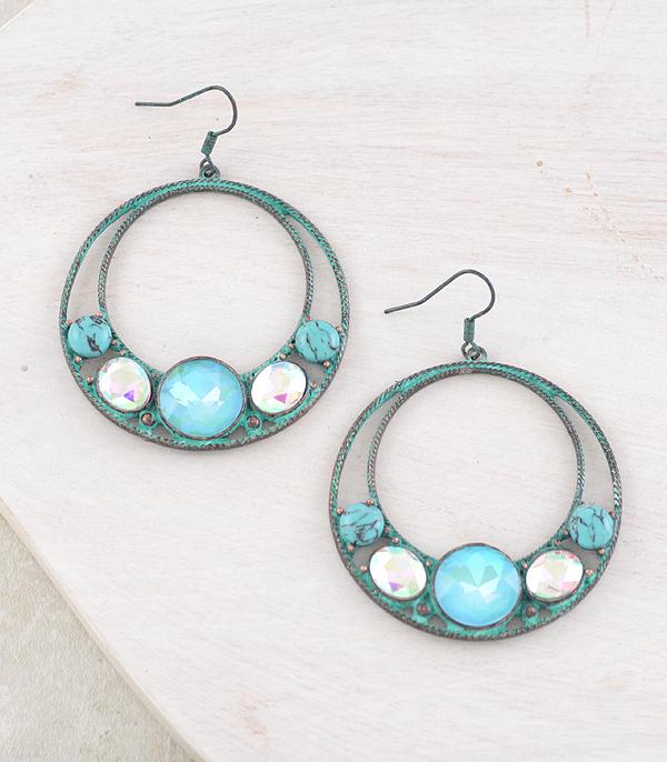 EARRINGS :: WESTERN HOOK EARRINGS :: Wholesale Western AB Turquoise Circle Earrings
