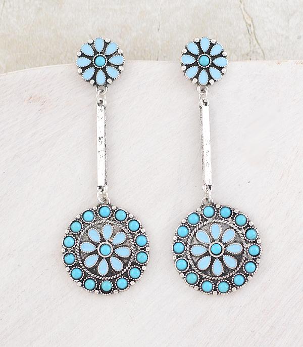 New Arrival :: Wholesale Western Turquoise Concho Drop Earrings