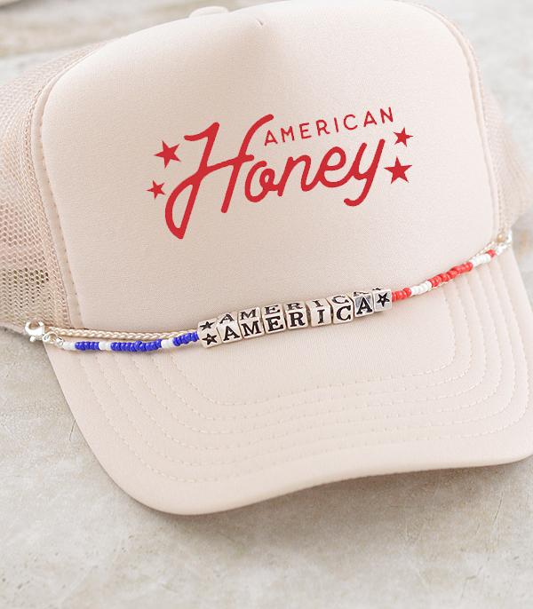 <font color=RED>RED,WHITE, AND BLUE</font> :: Wholesale America Beaded Trucker Hat chain