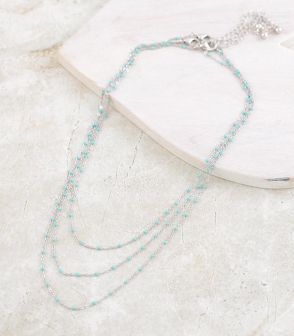 New Arrival :: Wholesale Dainty Turquoise Bead Layered Necklace