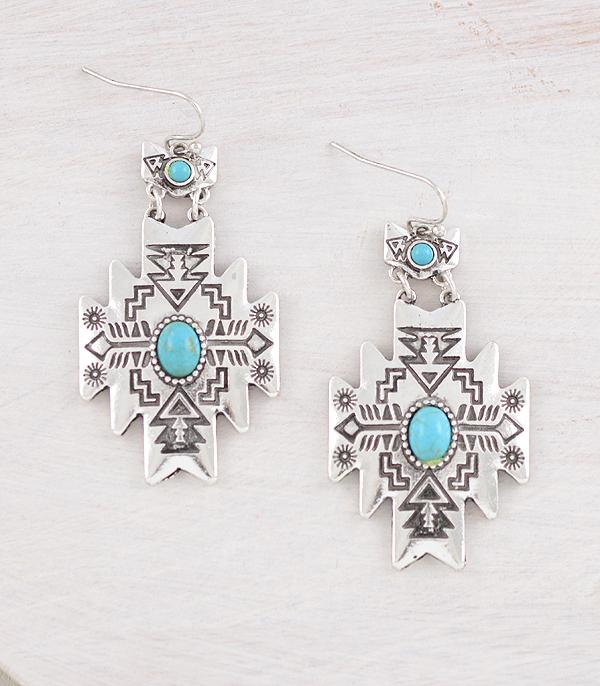 EARRINGS :: WESTERN HOOK EARRINGS :: Wholesale Western Turquoise Aztec Earrings