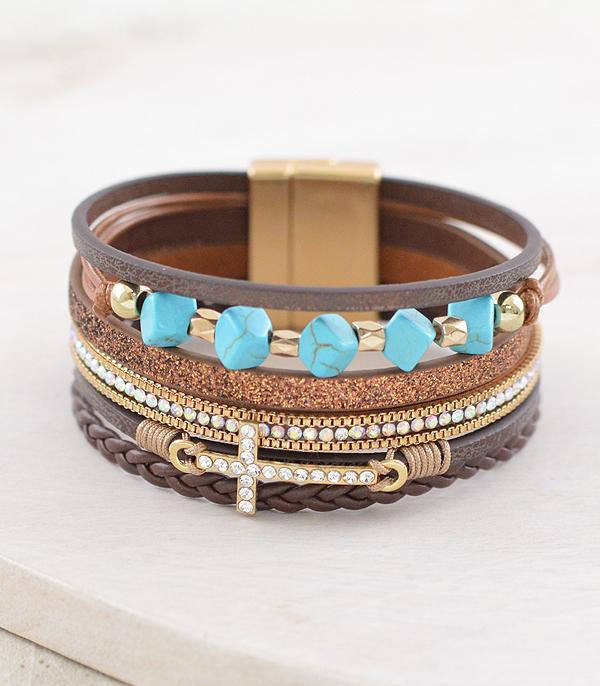 New Arrival :: Wholesale Turquoise Cross Magnetic Bracelet