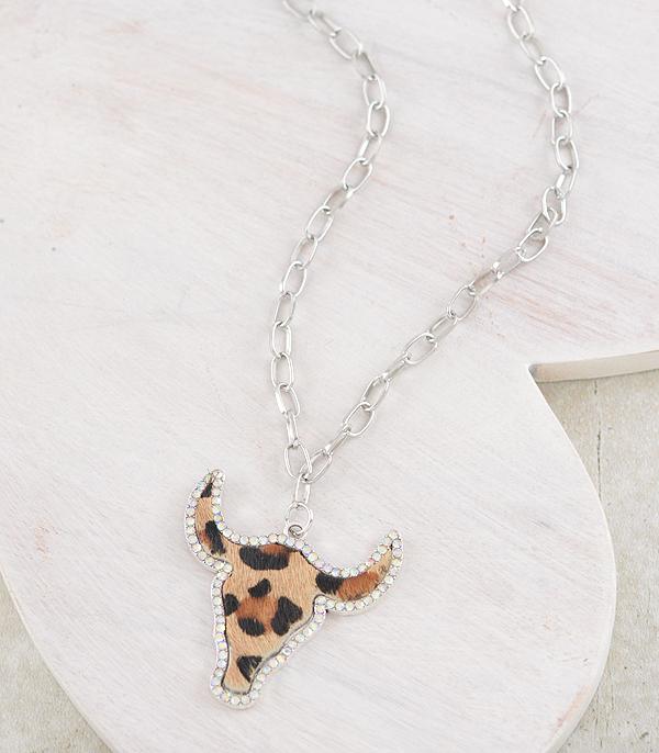 NECKLACES :: CHAIN WITH PENDANT :: Wholesale Leopard Steer Skull Necklace