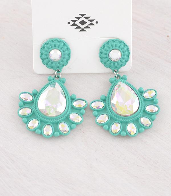 New Arrival :: Wholesale Iridescent Glass Stone Concho Earrings