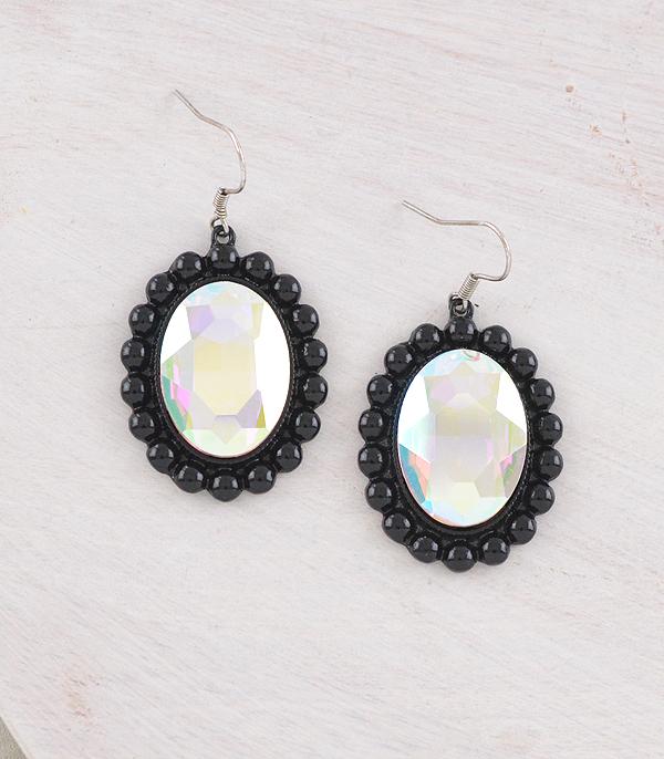 EARRINGS :: WESTERN HOOK EARRINGS :: Wholesale Iridescent Glass Stone Concho Earrings