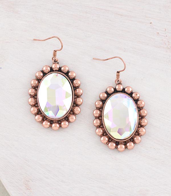 New Arrival :: Wholesale Iridescent Glass Stone Concho Earrings