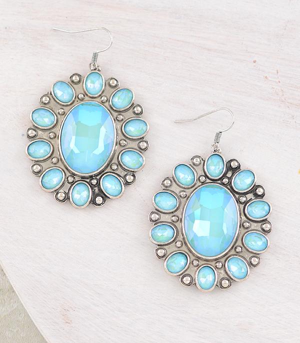 EARRINGS :: WESTERN HOOK EARRINGS :: Wholesale Western Glass Stone Concho Earrings