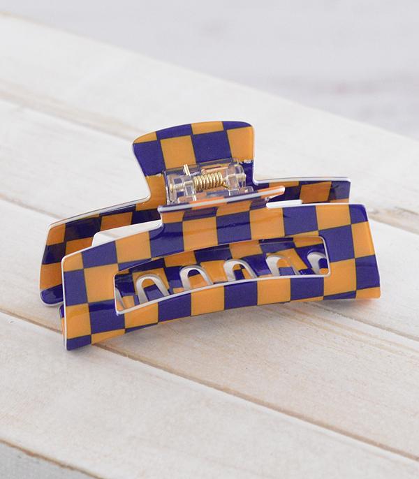<font color=PURPLE>GAMEDAY</font> :: Wholesale Checkered Game Day Hair Claw Clip