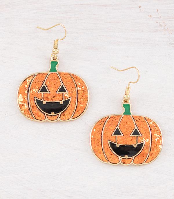 New Arrival :: Wholesale Glitter Pumpkin Earrings