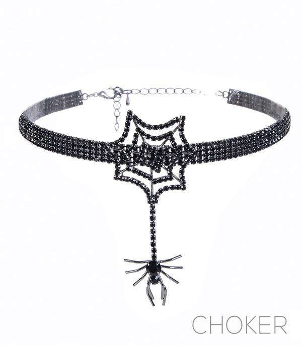 <font color=GREEN>HOLIDAYS</font> :: Wholesale Rhinestone Spider Choker Necklace