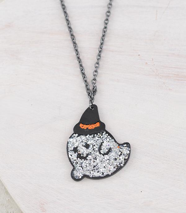 <font color=GREEN>HOLIDAYS</font> :: Wholesale Glitter Ghost Pendant Necklace