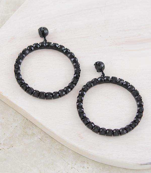 New Arrival :: Wholesale Black Stone Hoop Earrings