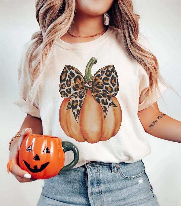 <font color=GREEN>HOLIDAYS</font> :: Wholesale Leopard Bow Pumpkin Tshirt