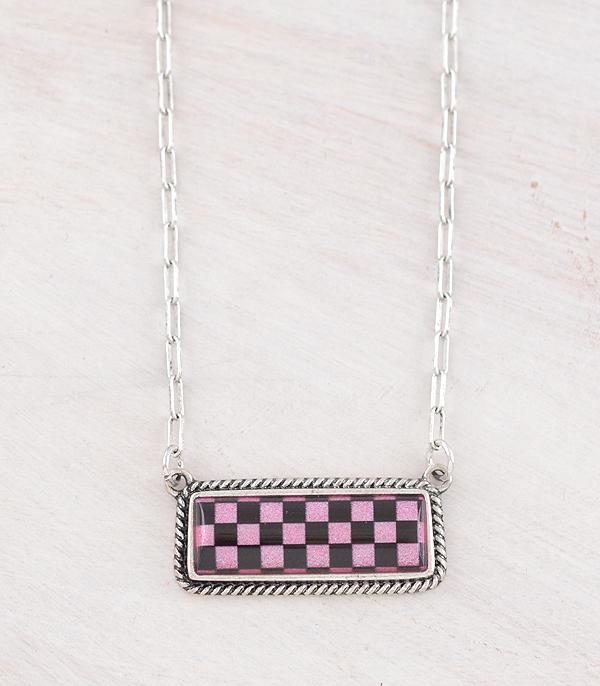 New Arrival :: Wholesale Checkerboard Bar Necklace