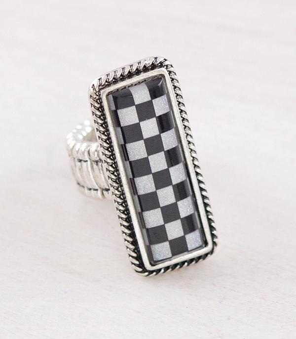 New Arrival :: Wholesale Checkered Bar Stretch Ring