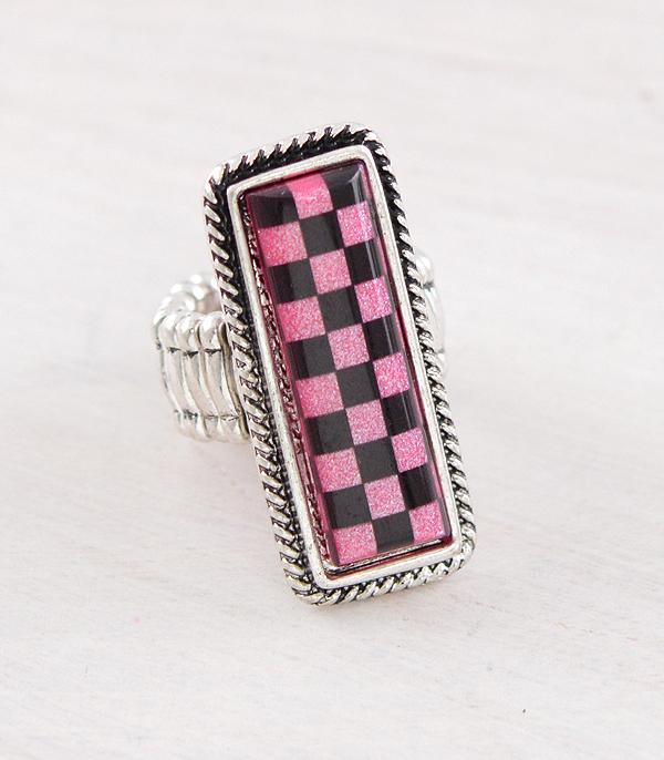 New Arrival :: Wholesale Checkered Bar Stretch Ring