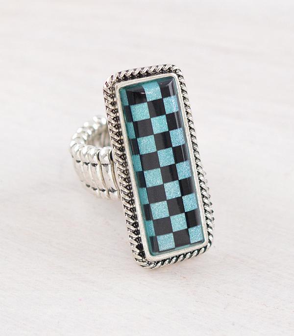 RINGS :: Wholesale Checkered Bar Stretch Ring