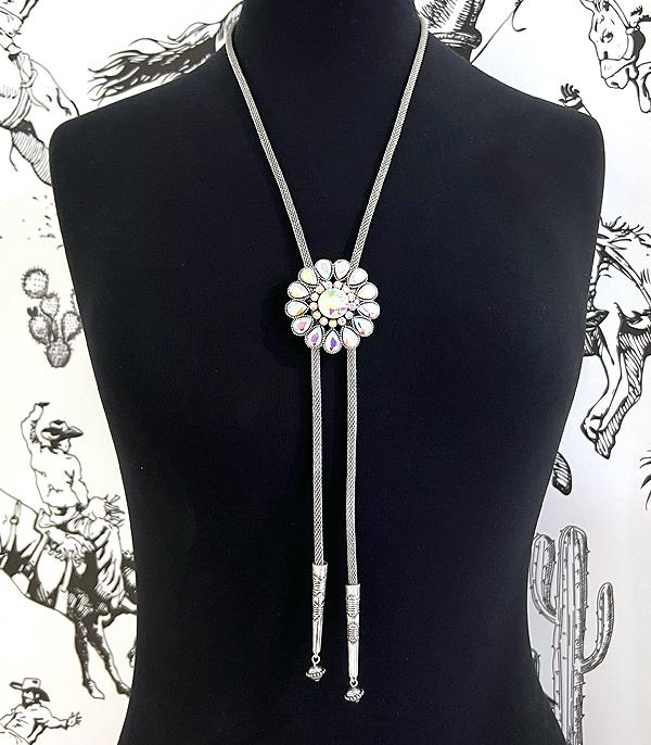 New Arrival :: Wholesale Western Glass Stone Concho Bolo Necklace