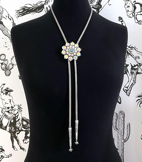 New Arrival :: Wholesale Western Iridescent Concho Bolo Necklace