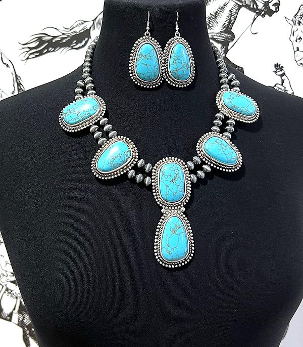 New Arrival :: Wholesale Western Turquoise Statement Necklace Set