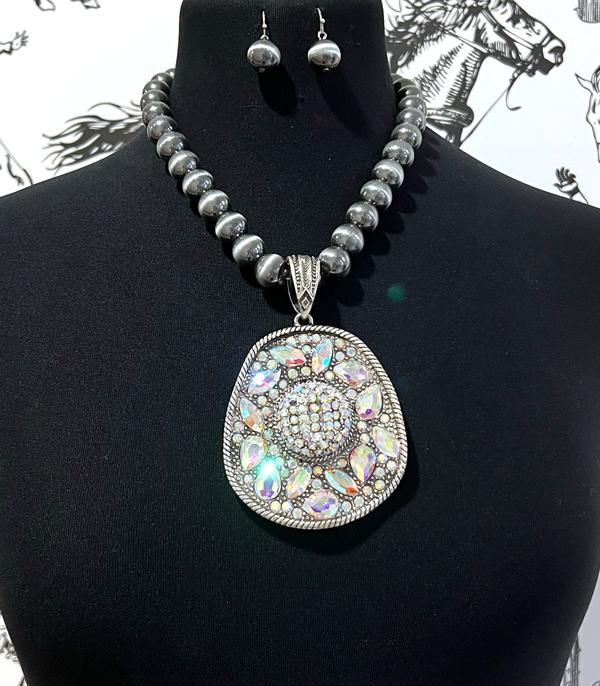 New Arrival :: Wholesale AB Glass Stone Cowgirl Hat Necklace Set