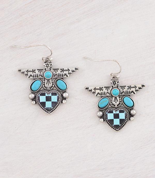 EARRINGS :: WESTERN HOOK EARRINGS :: Wholesale Western Checkered Thunderbird Earrings