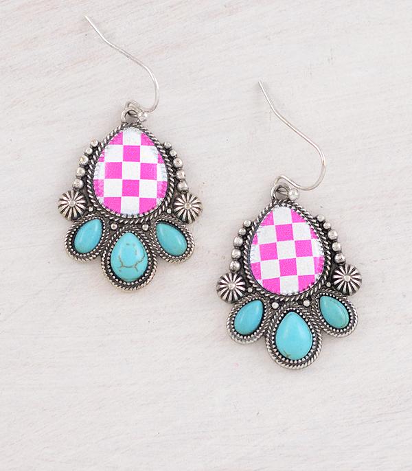 New Arrival :: Wholesale Western Checkered Teardrop Earrings