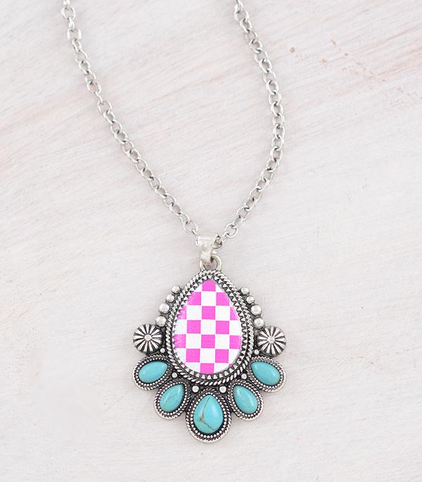 NECKLACES :: WESTERN TREND :: Wholesale Western Checkered Teardrop Necklace