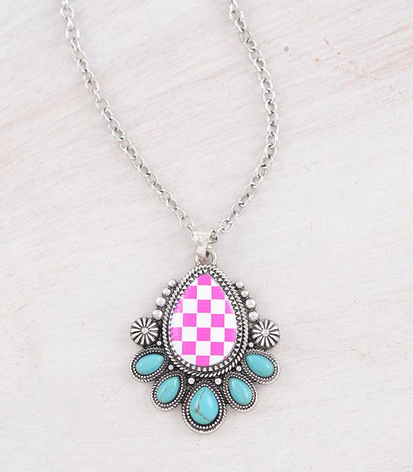 New Arrival :: Wholesale Western Checkered Teardrop Necklace