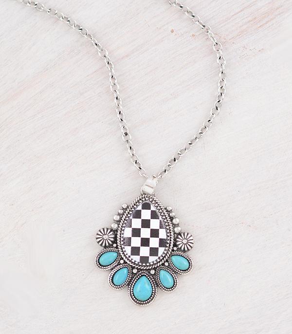 New Arrival :: Wholesale Western Checkered Teardrop Necklace